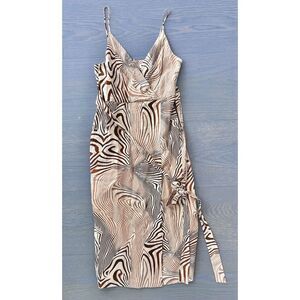 Reiss Swirl Pattern Midi Dress in Beige and Black